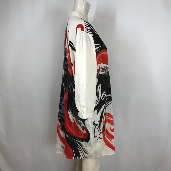 ULLA POPKEN - WOMEN'S 20/22 - ART TO WEAR 3/4 SLEEVE V NECK COTTON TUNIC DRESS - Picture 4 of 7